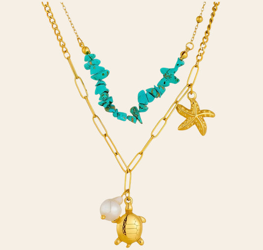 The Turtle & Azure Tide Layered Necklace