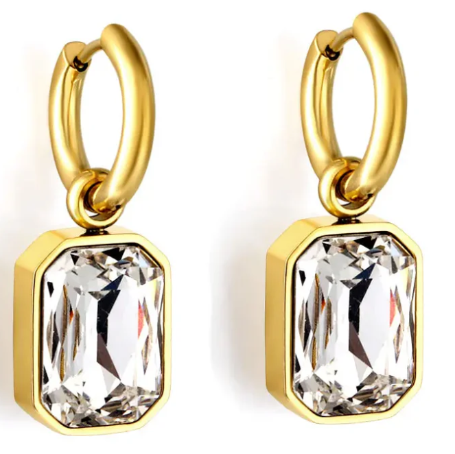 Emerald Cut Drop Huggies