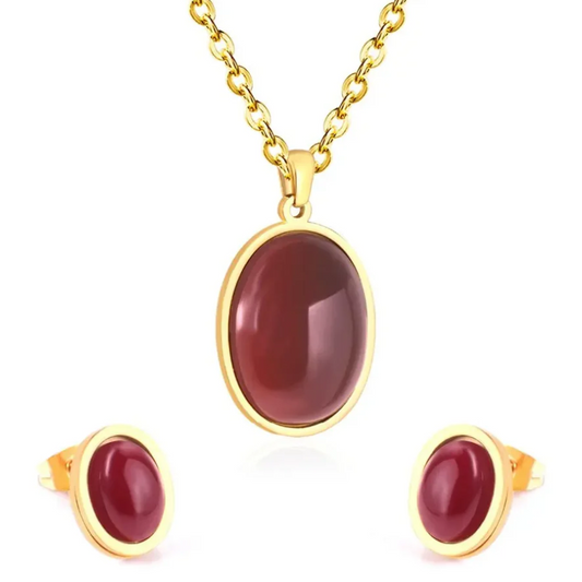 Crimson Elegance Oval Pendant Set