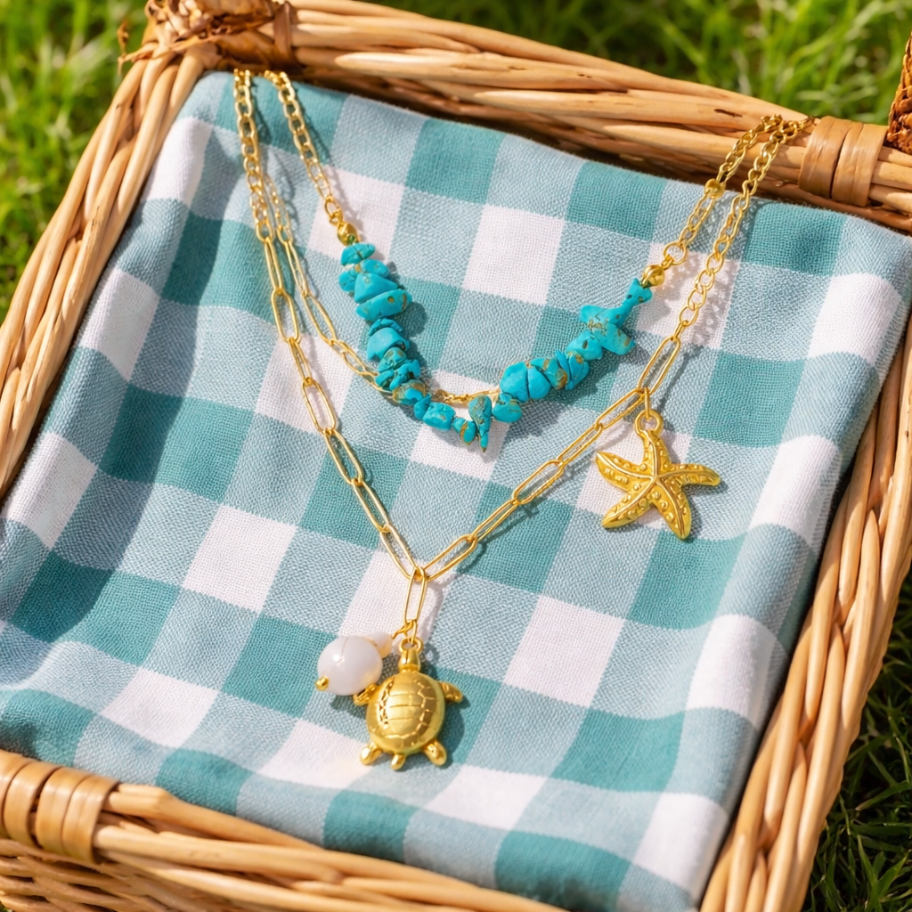 The Turtle & Azure Tide Layered Necklace