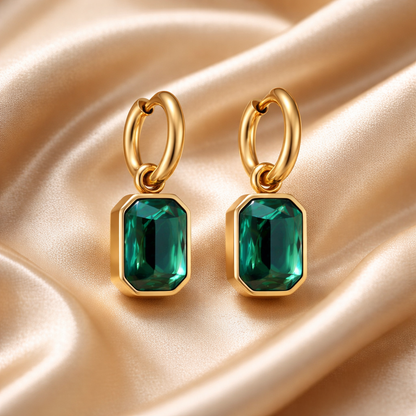Emerald Cut Drop Huggies