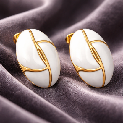 Aurora White Enamel & Gold Leaf Stud Earrings