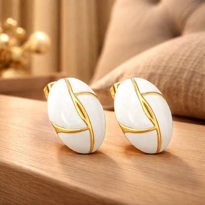 Aurora White Enamel & Gold Leaf Stud Earrings