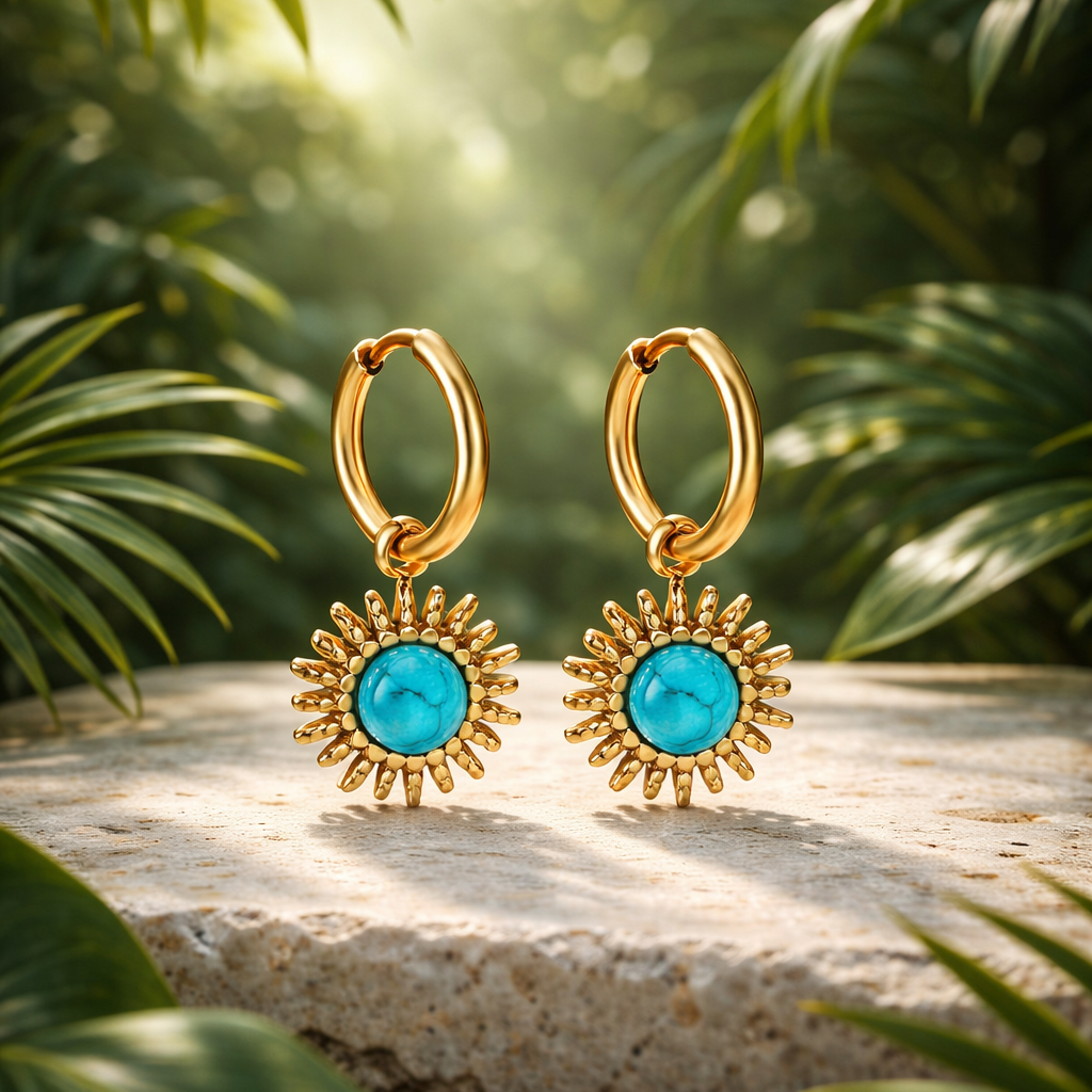 Soliz Turquoise Sun Huggie Earrings