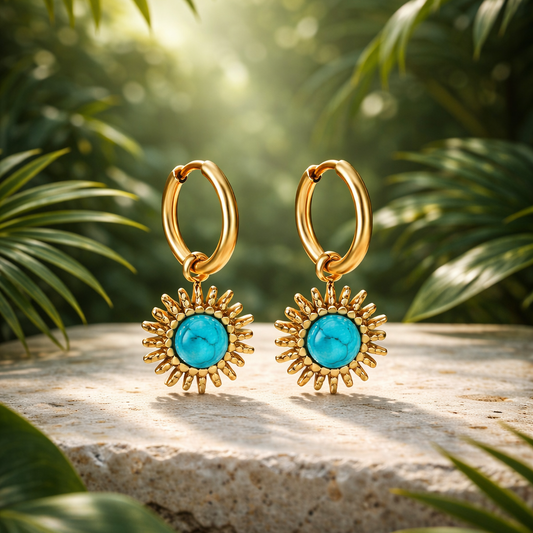Soliz Turquoise Sun Huggie Earrings