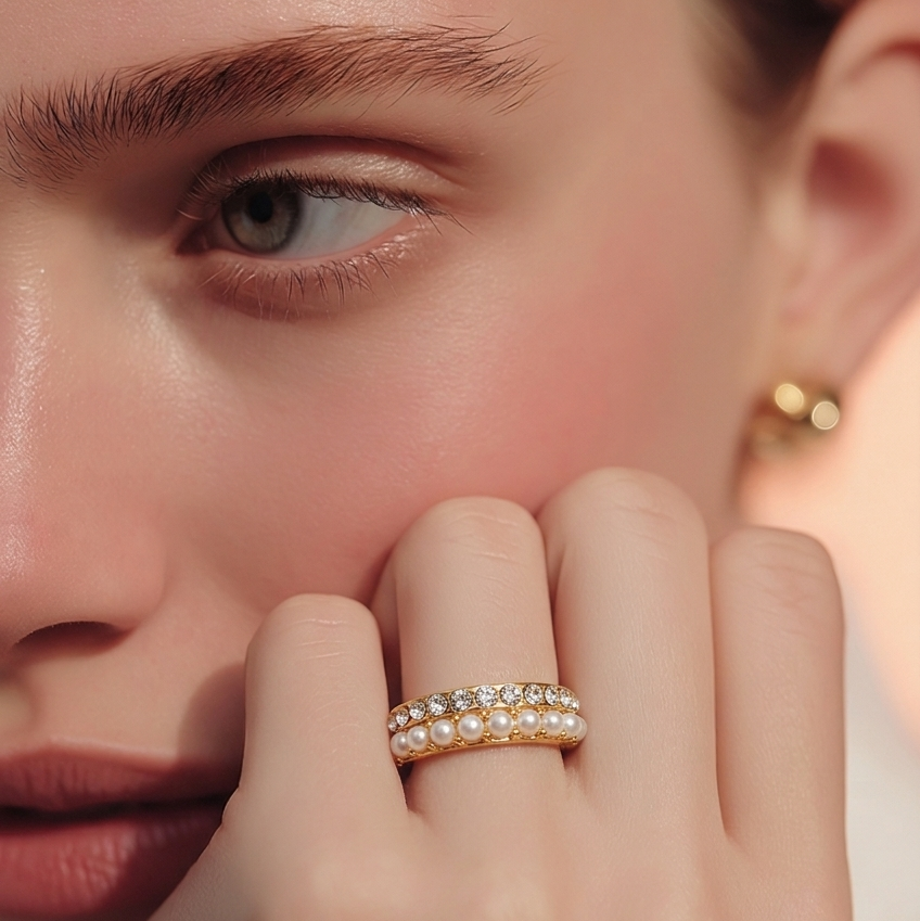 The Pearl & Crystal Symphony Ring