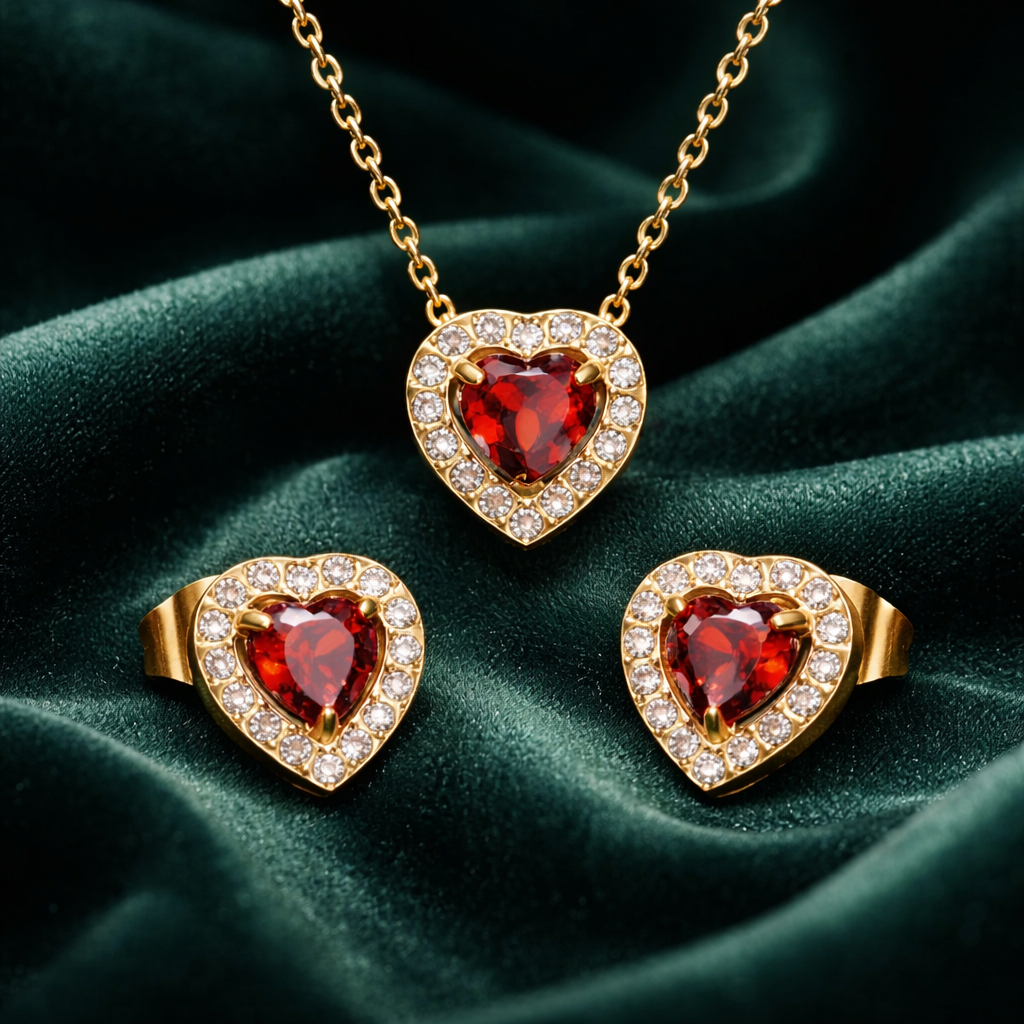 Scarlet Radiance Heart Jewelry Set