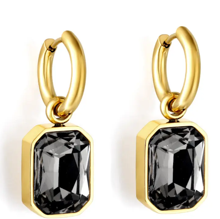 Emerald Cut Drop Huggies