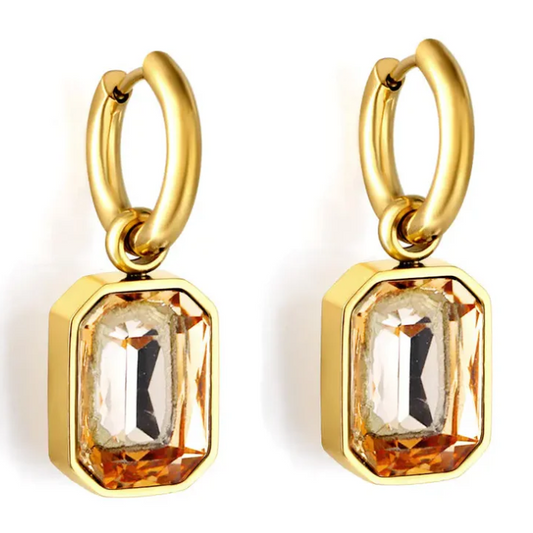 Emerald Cut Drop Huggies