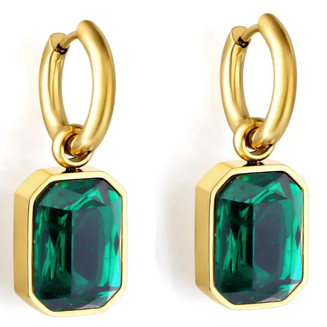 Emerald Cut Drop Huggies
