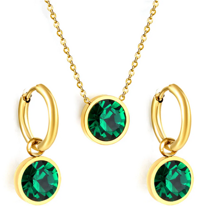 Emerald Elegance Pendant & Huggie Set