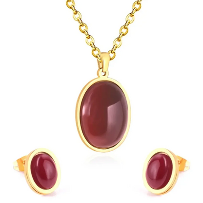 Crimson Elegance Oval Pendant Set