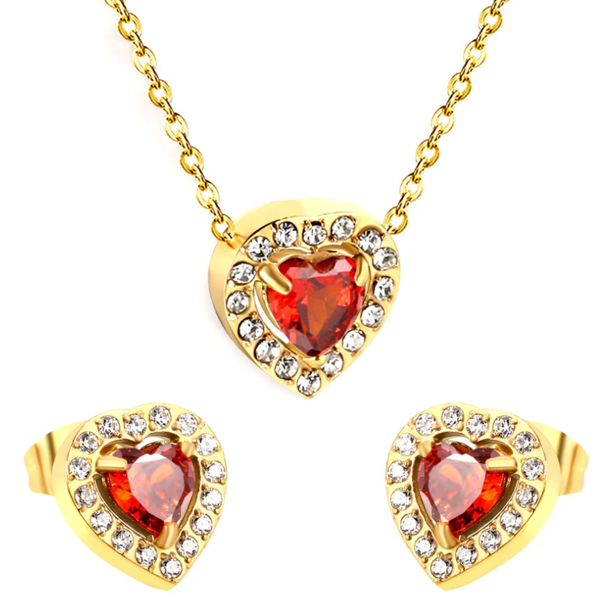Scarlet Radiance Heart Jewelry Set