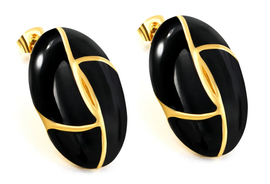 Aurora White Enamel & Gold Leaf Stud Earrings