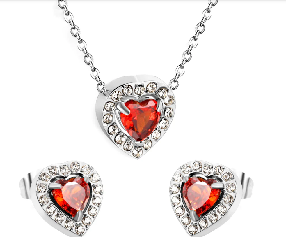 Scarlet Radiance Heart Jewelry Set