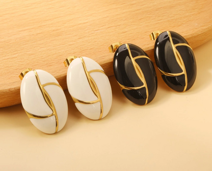 Aurora White Enamel & Gold Leaf Stud Earrings